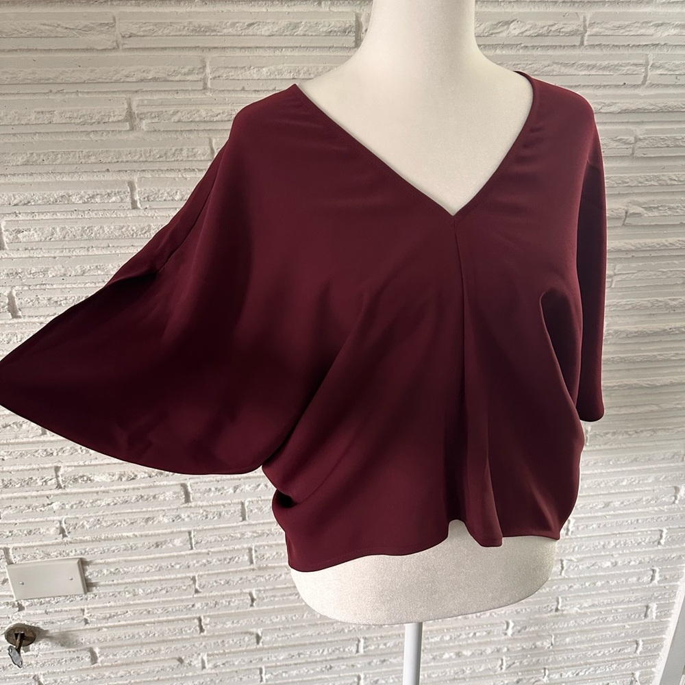 Express Burgundy V-Neck Women's Crop Top, XS